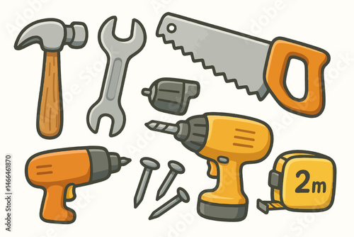 Cartoon construction tools set illustration Vector