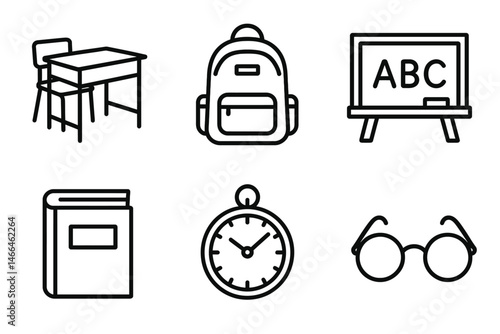 Simple black line icons for school education Vector