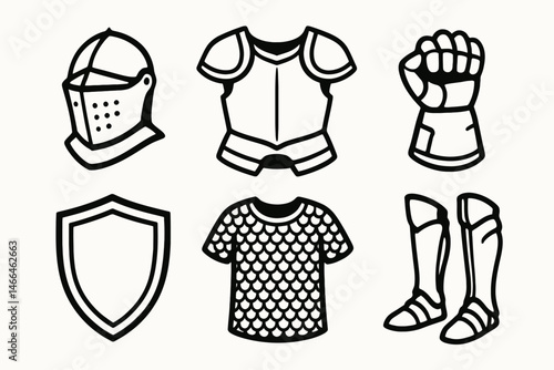 Medieval armor line icons collection Vector