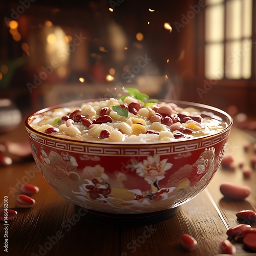 Delicate and Nourishing Laba Congee a Traditional Chinese Rice Porridge Offering Warmth Comfort and Cultural Significance During the Laba Festival Celebration