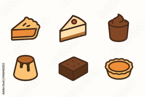 Cute flat icons of various desserts and sweets Vector