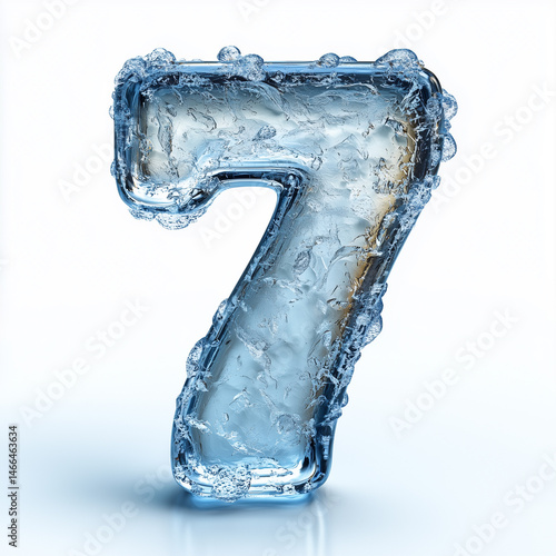 Realistic ice number seven with frozen water texture and light reflections.

