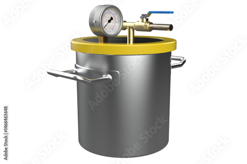 Compact Vacuum Chamber Stainless Steel with Transparent Top, Pressure Gauge, n Control Valves Portable Laboratory Industrial with Manometer n Inlet/Outlet Ports with Handles and a Clear View Lid PNG