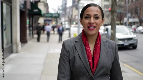 Wallpaper Mural A happy latinas businesswoman walks through the city during her daily commute. She loves her work and life, and can't wait to start her day Torontodigital.ca