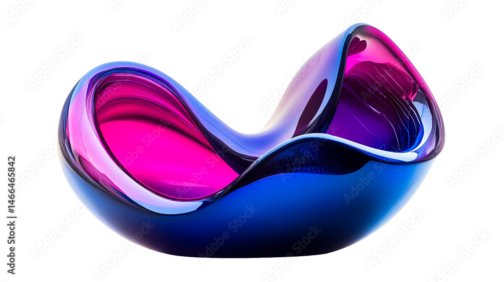 Sculpted Blue and Pink Glass Object, Swirl Form, cut out transparent Sculpted Blue and Pink Glass Object, Swirl Form, cut out transparent