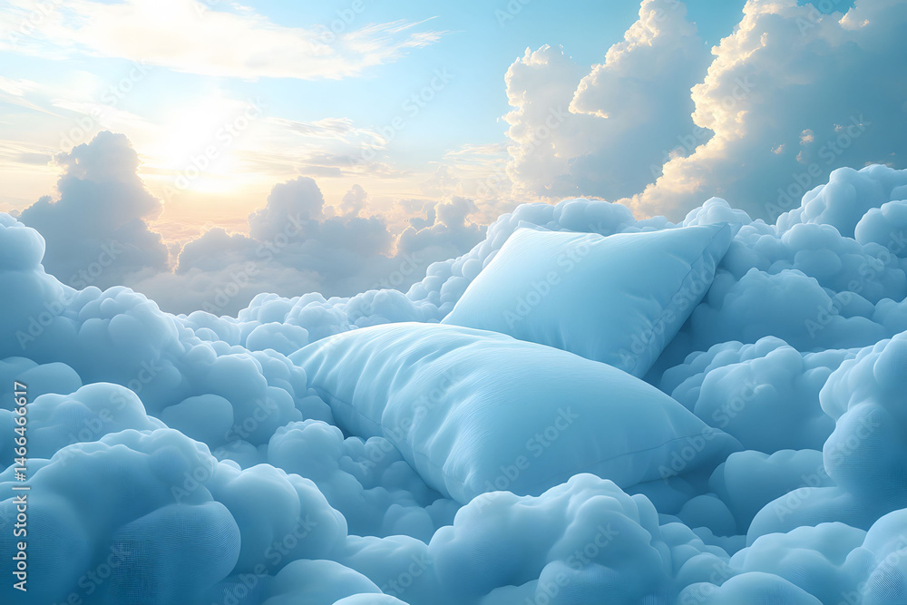 Dreamy Cloudscape with Pillows at Sunset - Surreal Sky Art for Relaxation Decor