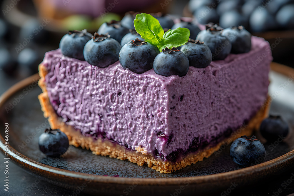 Delicious Blueberry Mousse Cake Slice for Dessert Displays and Culinary Blogs