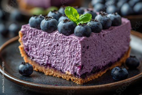 Obraz na płótnie Delicious Blueberry Mousse Cake Slice for Dessert Displays and Culinary Blogs w salonie
