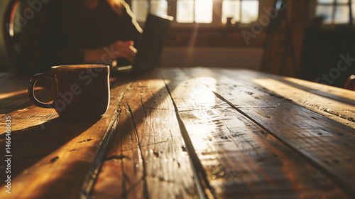 テーブルの上にカップとパソコン 04