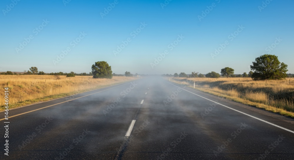 Fototapeta premium Heat Haze on a Long Country Road Under a Blue Sky