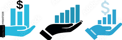 Investment Growth Icon with Hand and Bar Graph for Finance and Business