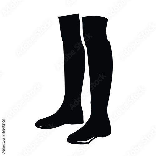 knee high boots vector silhouette icon, black and white illustration of footwear.