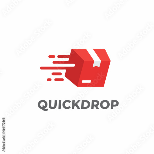 Fast Delivery: A dynamic logo showcases a red package in rapid motion, conveying swift delivery and efficiency, ideal for logistical and shipping enterprises.