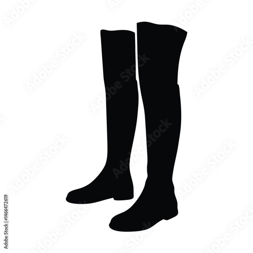 knee high boots vector silhouette icon, black and white illustration of footwear.