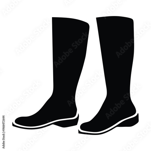 knee high boots vector silhouette icon, black and white illustration of footwear.