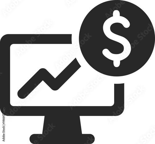 Financial graph on computer monitor with dollar symbol, solid icon vector.
