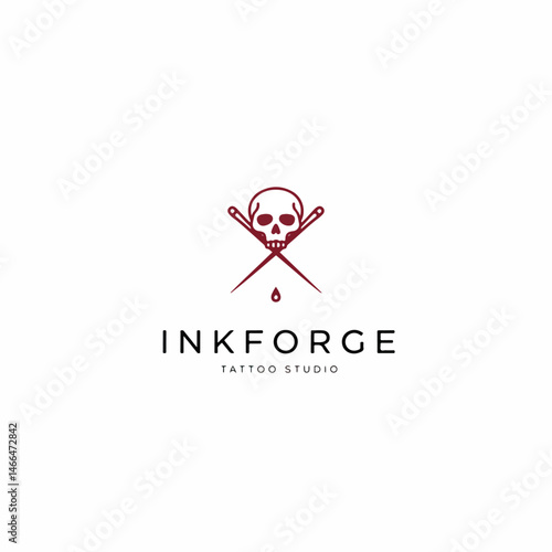 Tattoo Studio Logo Design: A striking tattoo studio logo featuring a stylized skull, symbolizing the studio's focus on the art of tattooing.