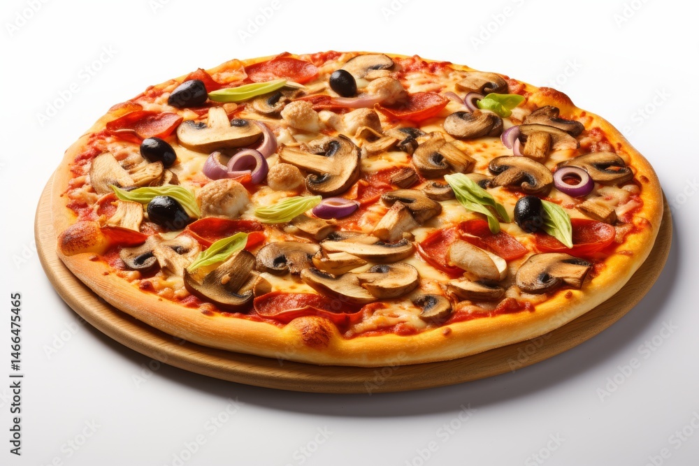 Savory Mediterranean Mushroom Pizza isolated on transparent background Savory Mediterranean Mushroom Pizza isolated on transparent background