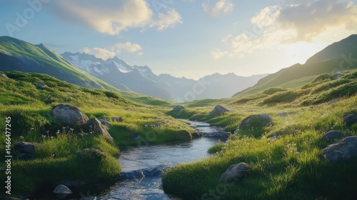 Serene mountain valley landscape