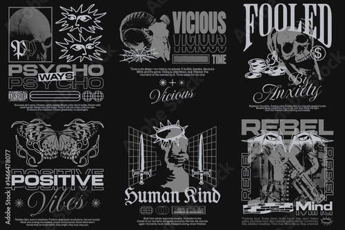 Vector Streetwear T-shirt Design Set. Streetwear T-shirt Design Bundle. Streetwear Bundle, Urban Design for T shirt. Streetwear Graphic Set, Urban T-shirt Design for Print on Demand.