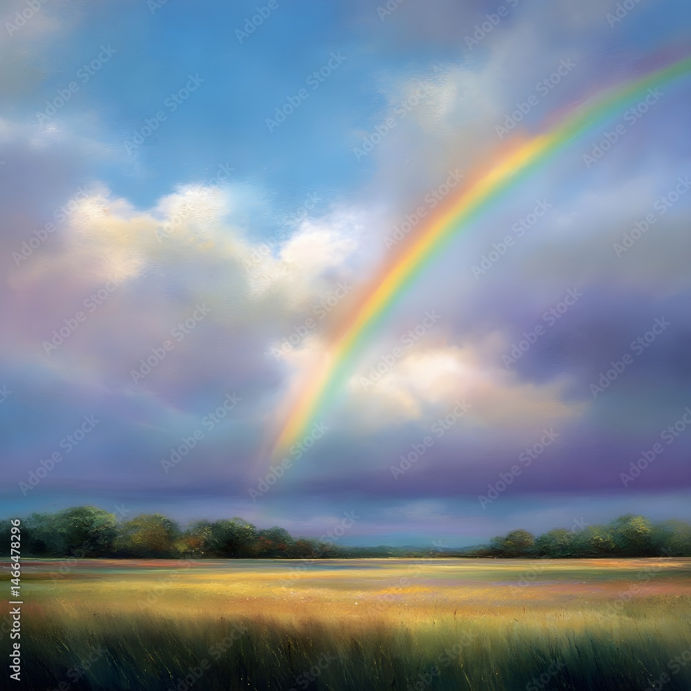 Obraz premium Arcoíris sobre el campo dorado