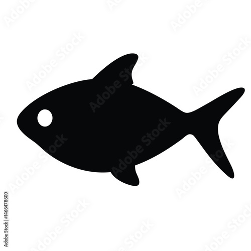 lemon tetra fish vector silhouette icon, black and white illustration of fish.