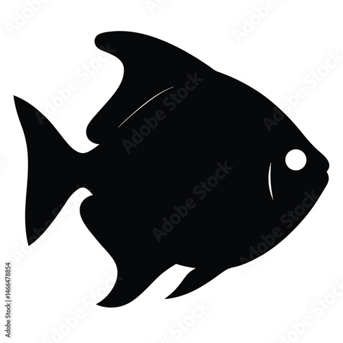 lemon tetra fish vector silhouette icon, black and white illustration of fish.