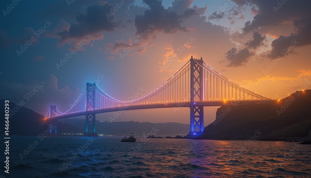 Fototapeta premium Illuminated Bridge at Sunset: A Stunning Bay Area Landscape