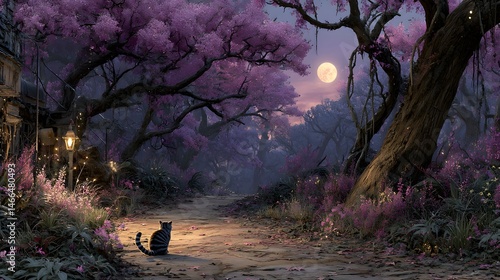 Cheshire cat under a magical moon