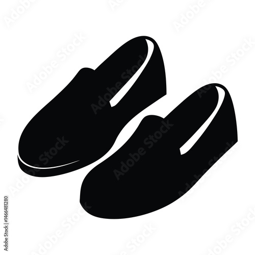 loafers vector silhouette icon, black and white illustration of footwear.