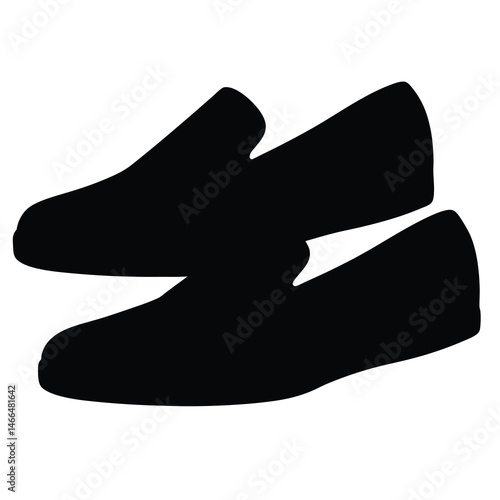 loafers vector silhouette icon, black and white illustration of footwear.