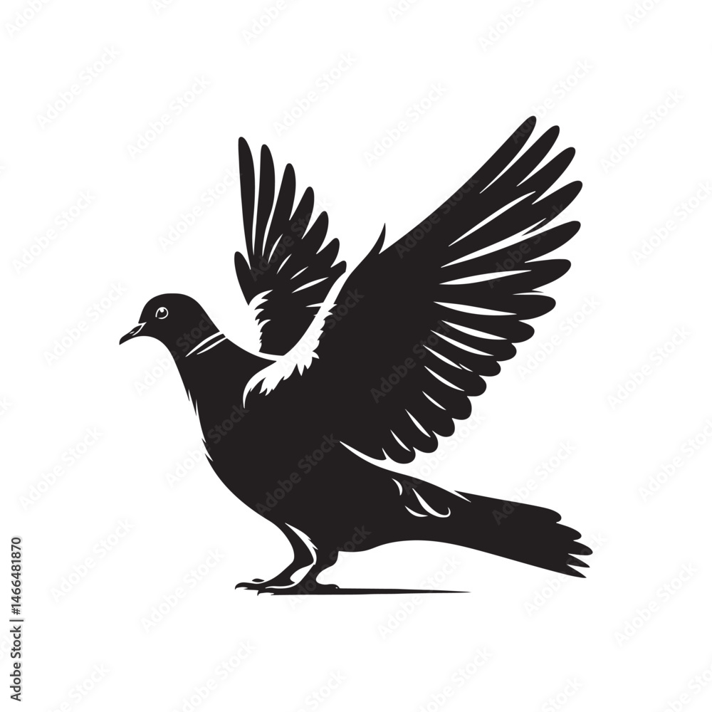 Obraz premium Graceful Eurasian Collared Dove Bird Vector Silhouette – Elegant Flight, Peaceful Perch, and Timeless Symbol of Tranquility in Minimalist Art - Illustration of Collared Dove Bird.