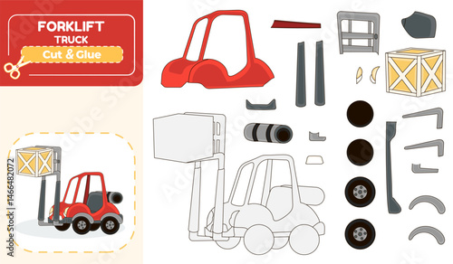 Forklift Truck Paper Model Puzzle Cut and Glue Activity for Kids