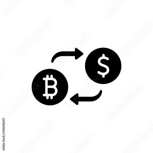 Bitcoin Beside Dollar Exchange Arrows Representing Currency Exchange