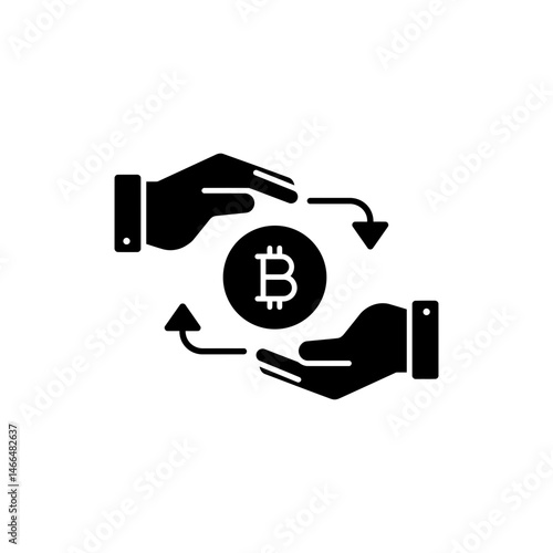 Bitcoin Between Two Hands Representing Digital Currency Transaction