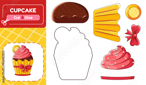 Cupcake Paper Model Puzzle Cut and Glue Activity for Kids