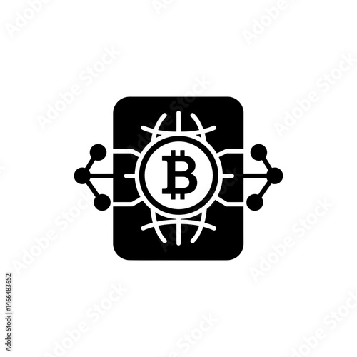 Bitcoin Within Globe Grid Network Representing Global Cryptocurrency Network