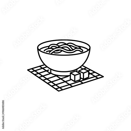 Bowl of Zaru Soba on Bamboo Mat with Ice Cubes Underneath - Japanese Noodle Dish