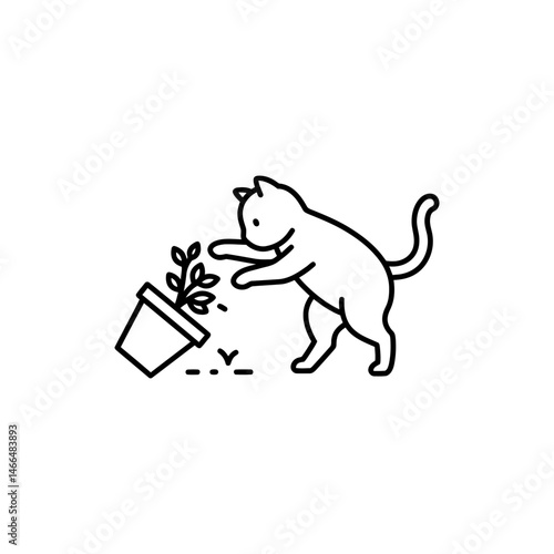 Cat Knocking Down Plant Pot Playfully – Feline Mischief and Playfulness
