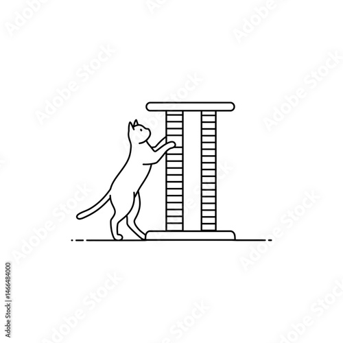 Cat Climbing a Scratching Post Tower - Minimal Icon