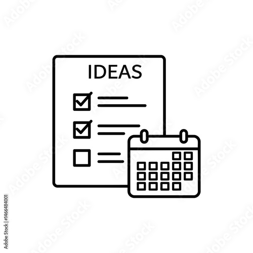 Checklist with Ideas and Calendar Marked for Creative Planning
