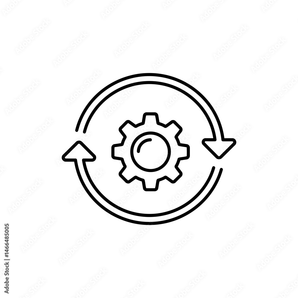 Gear in Circular Arrows Symbolizing Continuous Improvement Gear in Circular Arrows Symbolizing Continuous Improvement