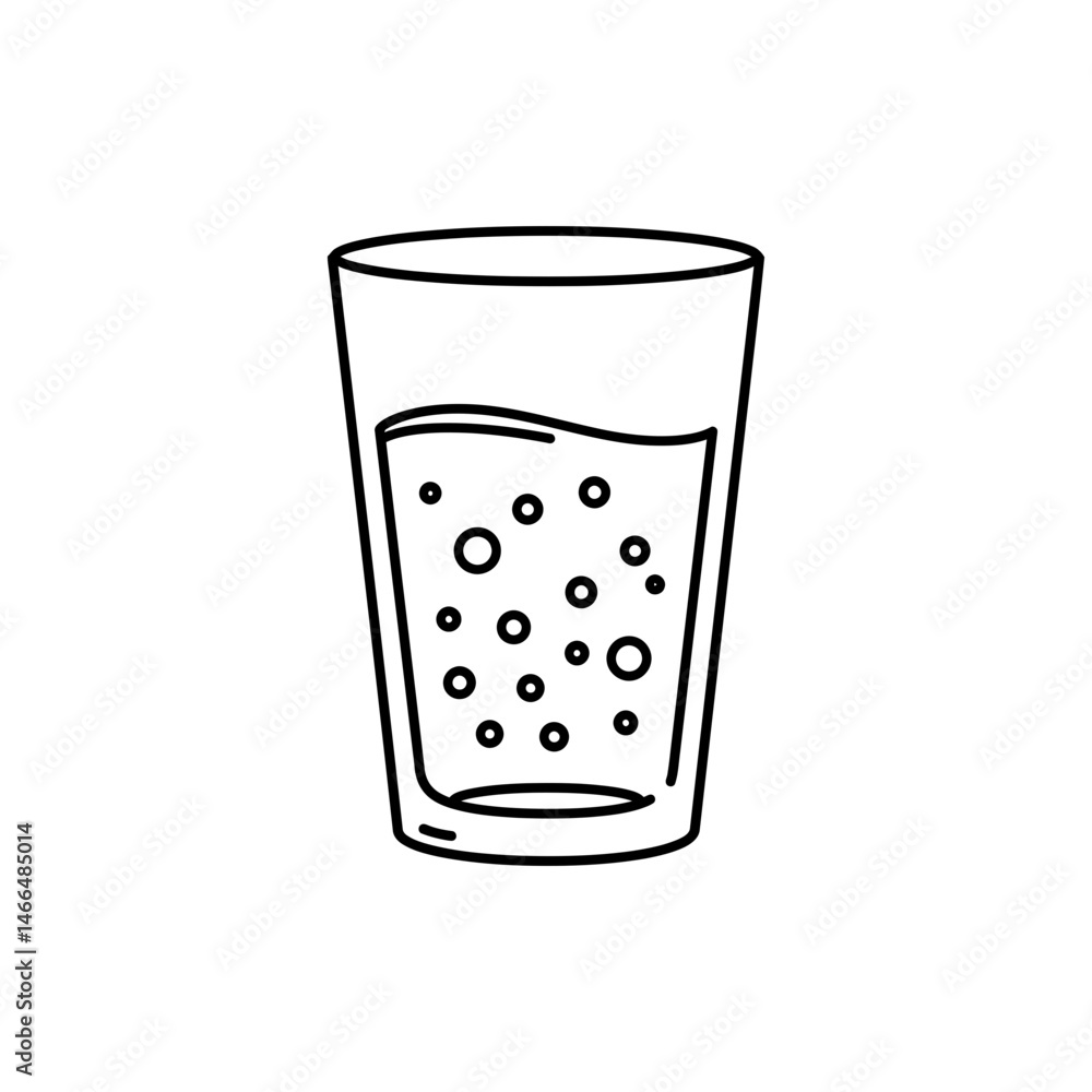 Glass of Water Half Full with Bubbles - Refreshing Beverage Concept Glass of Water Half Full with Bubbles - Refreshing Beverage Concept