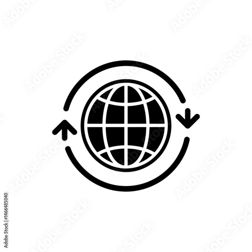 Globe with Rotating Currency Arrows Representing Global Exchange and Finance
