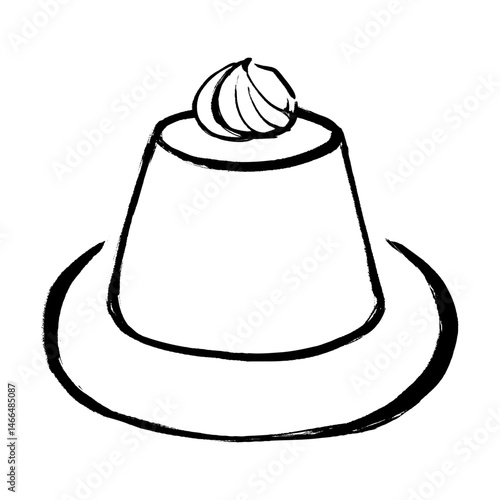 筆タッチのクリームののったプリンのイラスト