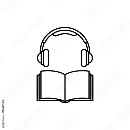 Headphones Over Open Book Icon for Audio-Based Learning