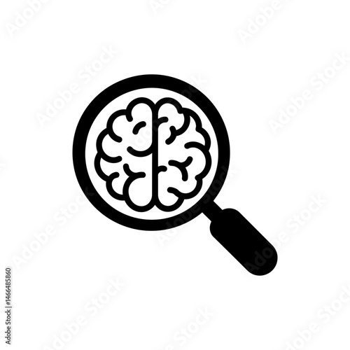 Magnifying Glass with Brain Icon for Critical Thinking and Analysis