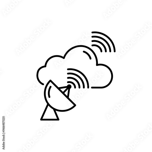 Satellite Dish Aiming at Cloud with Signal Waves Icon for Communication