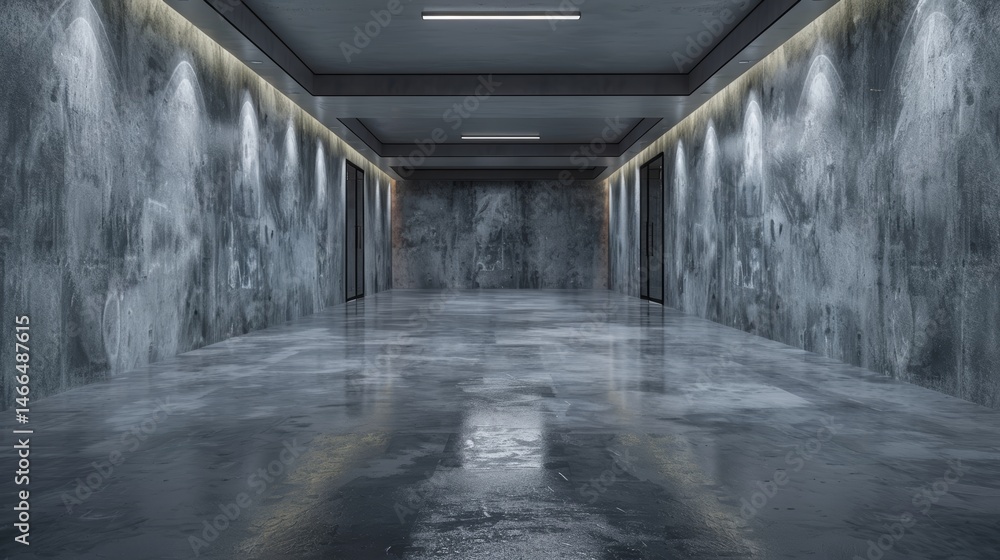 Empty Gray Wall in Minimalist Hall Interior with Clean Lines Empty Gray Wall in Minimalist Hall Interior with Clean Lines