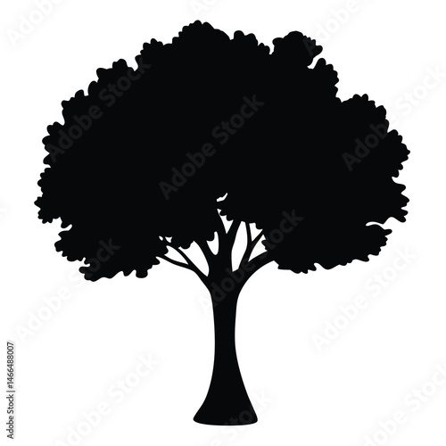 mahogany tree vector silhouette icon, black and white illustration of trees.